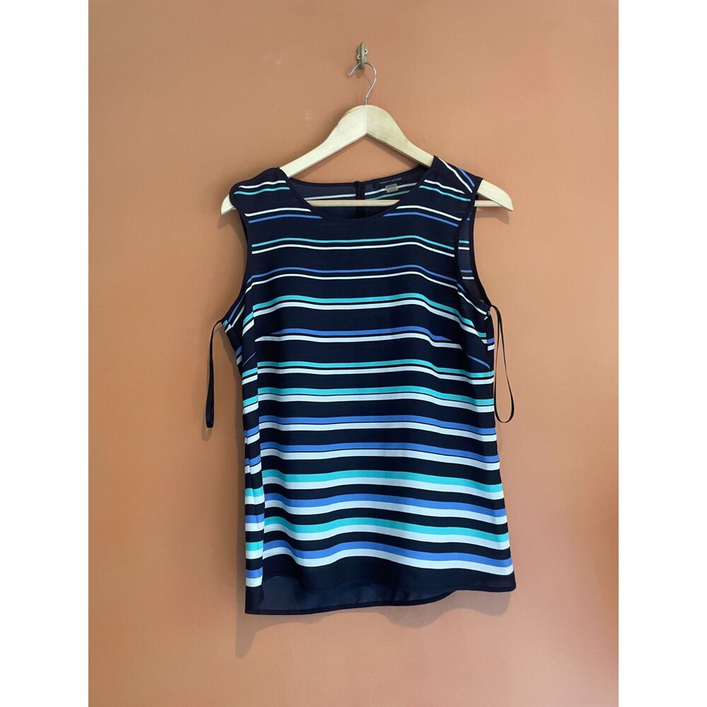 Tommy Hilfiger Striped Tank Top Small Navy Blue Teal Sleeveless